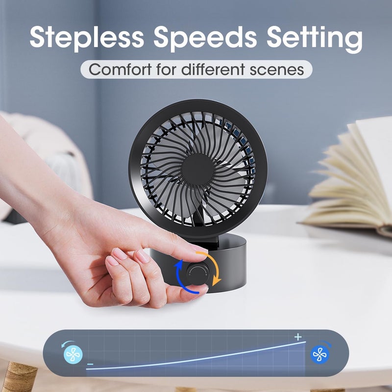 KinYiLO USB Desk Fan Small Quiet, Stepless Speed Flexible Adjust Mini Fans for Home Office Dorm Desktop, Portable Travel Fan Personal Cooling, Plug In USB Powered, Black - Image 3